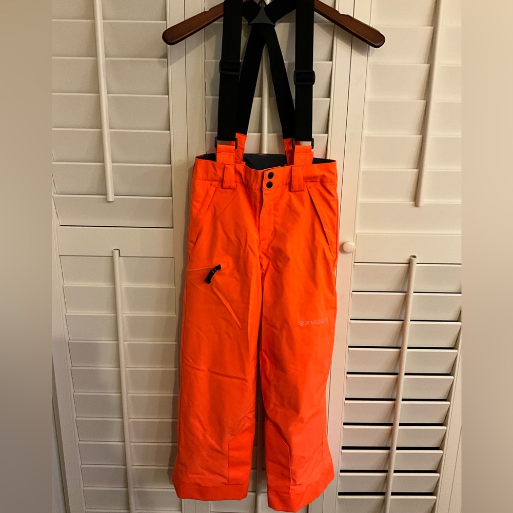 Spyder Orange ski/snowboard pants/overalls (removable). size 10